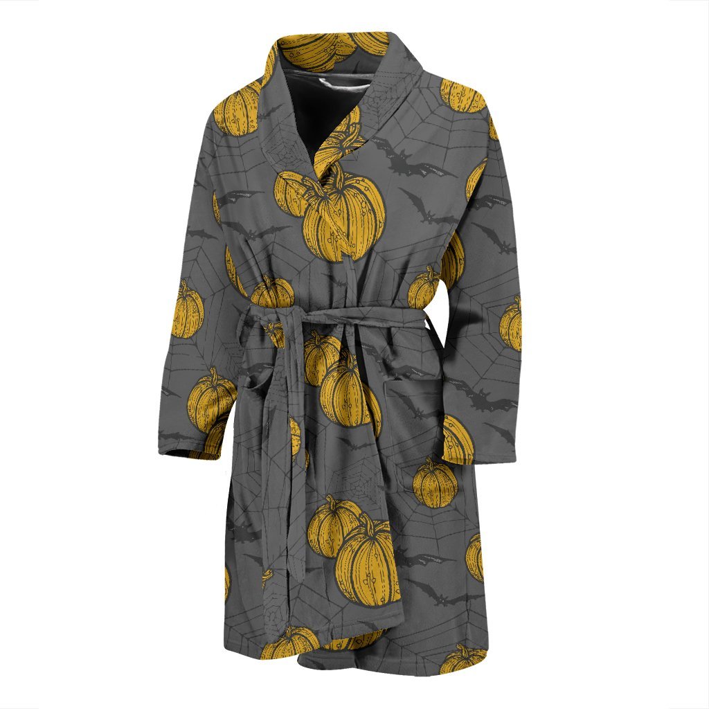 Pumpkin Pattern Print Men Long Robe-grizzshop