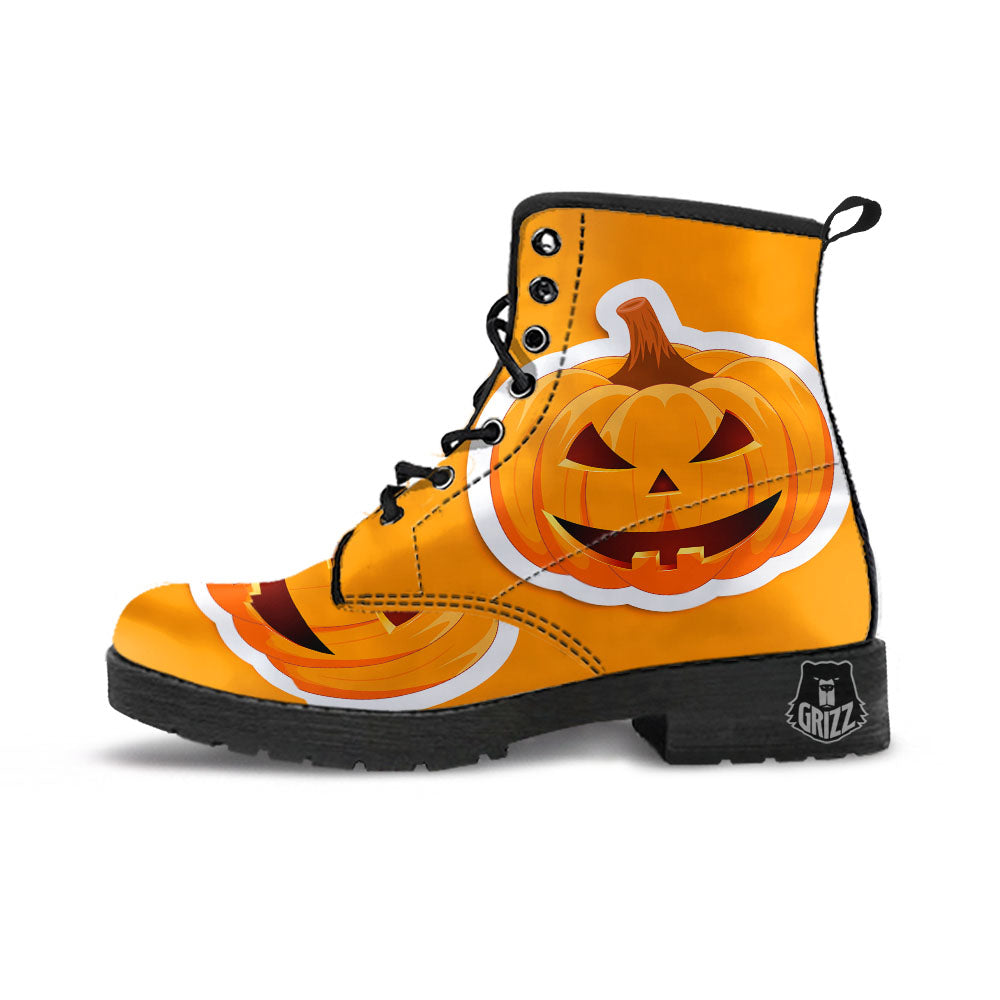 Pumpkin Print Leather Boots-grizzshop