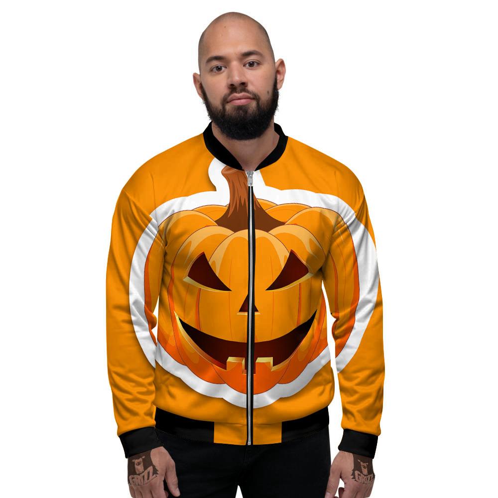 Pumpkin Print Men's Bomber Jacket-grizzshop