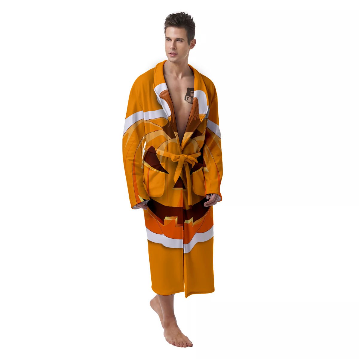 Pumpkin Print Men's Robe-grizzshop