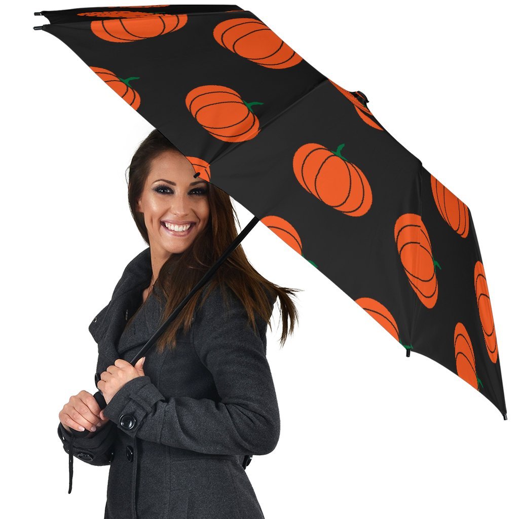 Pumpkin Print Pattern Automatic Foldable Umbrella-grizzshop