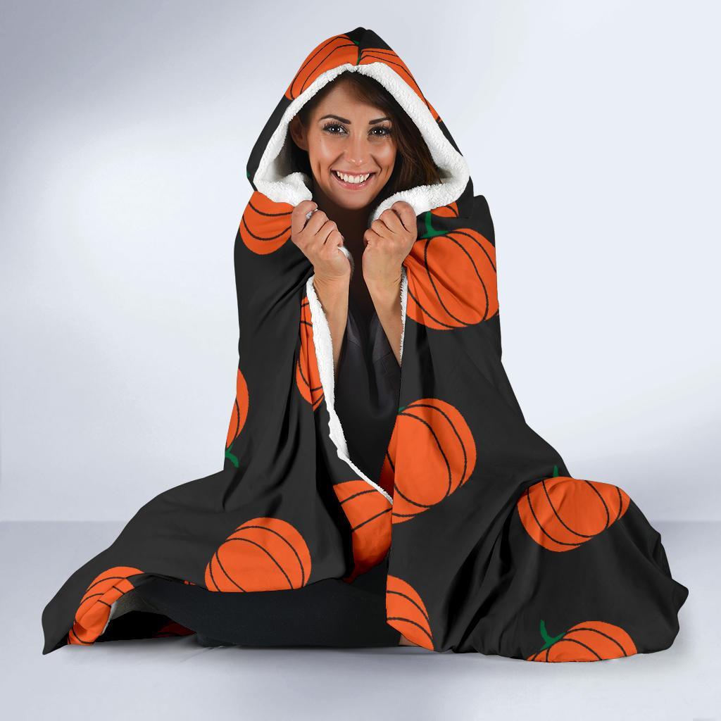 Pumpkin Print Pattern Hooded Blanket-grizzshop