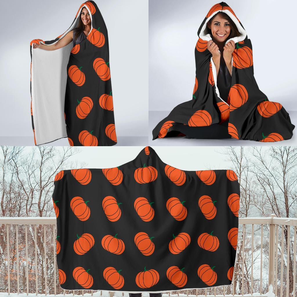 Pumpkin Print Pattern Hooded Blanket-grizzshop
