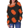 Pumpkin Print Pattern Women Off Shoulder Sweatshirt-grizzshop