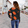 Pumpkin Print Pattern Women Off Shoulder Sweatshirt-grizzshop