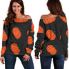 Pumpkin Print Pattern Women Off Shoulder Sweatshirt-grizzshop