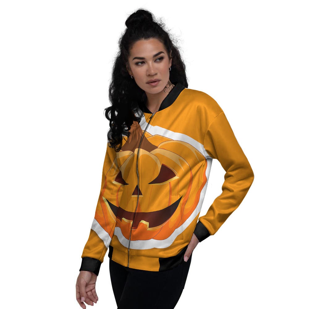 Pumpkin Print Women's Bomber Jacket-grizzshop