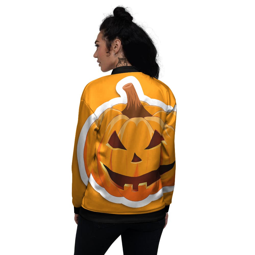 Pumpkin Print Women's Bomber Jacket-grizzshop
