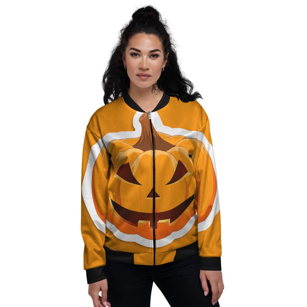 Pumpkin Print Women's Bomber Jacket-grizzshop