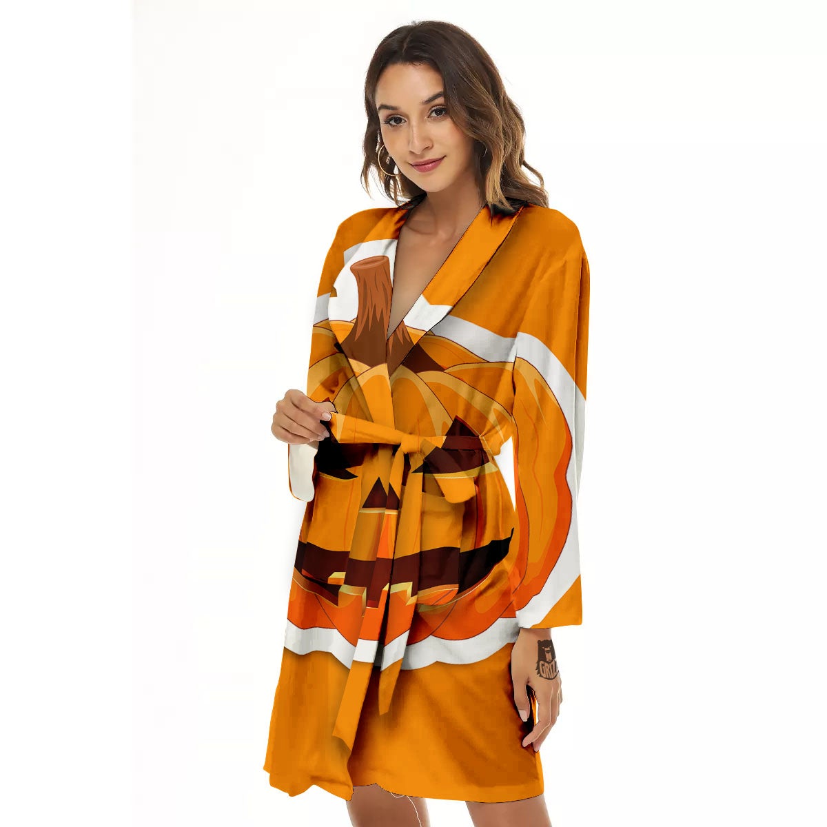 Pumpkin Print Women's Robe-grizzshop