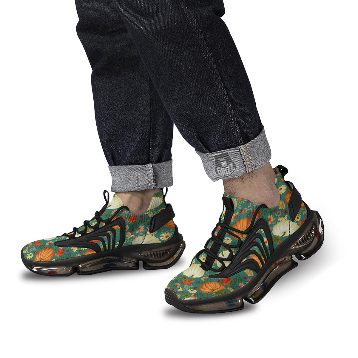 Pumpkin Vintage Print Pattern Black Gym Shoes-grizzshop