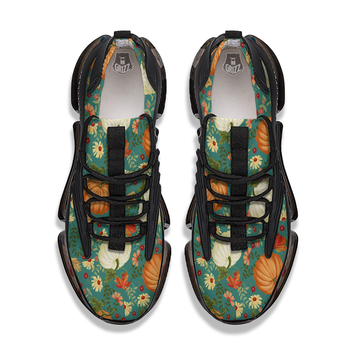 Pumpkin Vintage Print Pattern Black Gym Shoes-grizzshop