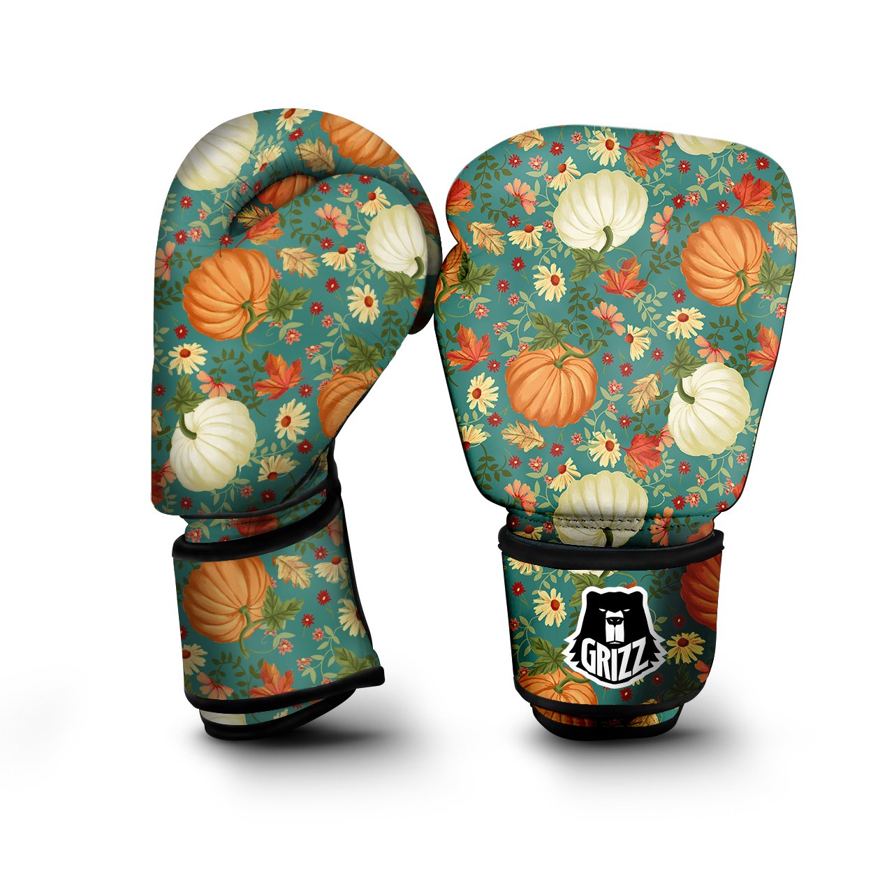 Pumpkin Vintage Print Pattern Boxing Gloves-grizzshop