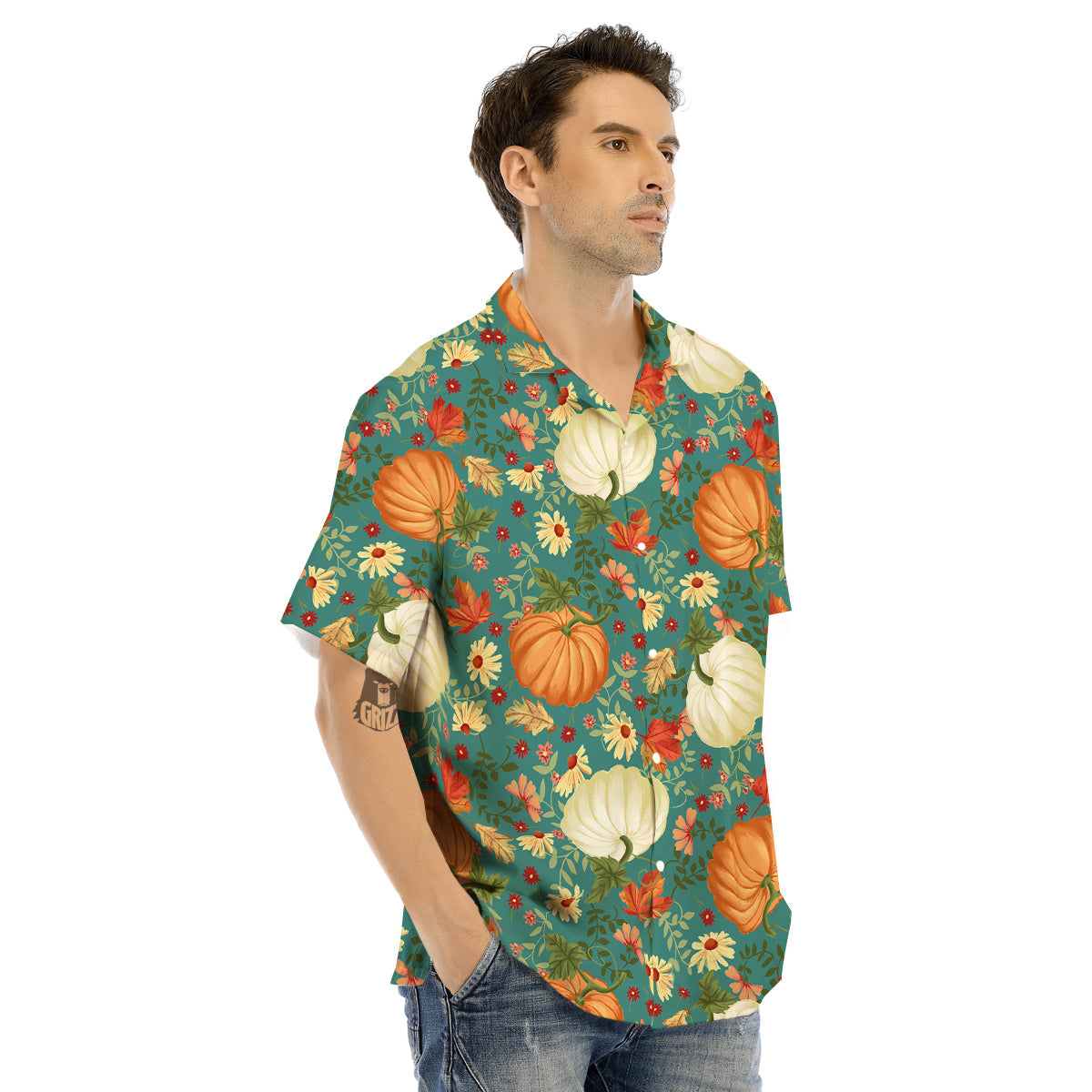 Pumpkin Vintage Print Pattern Men's Hawaiian Shirt-grizzshop
