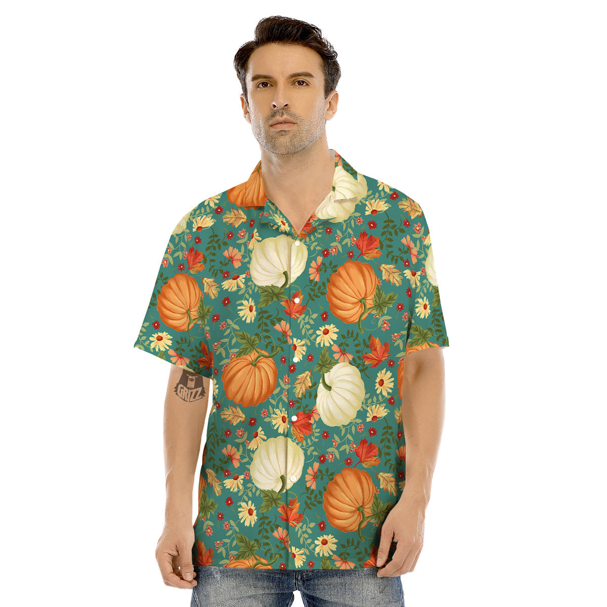 Pumpkin Vintage Print Pattern Men's Hawaiian Shirt-grizzshop