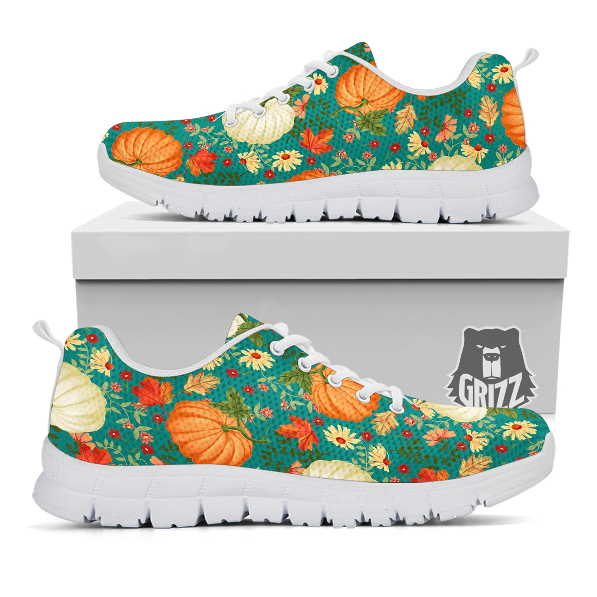 Pumpkin Vintage Print Pattern White Sneaker-grizzshop