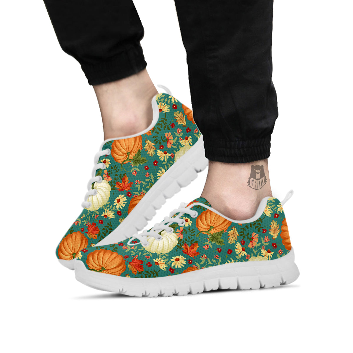 Pumpkin Vintage Print Pattern White Sneaker-grizzshop
