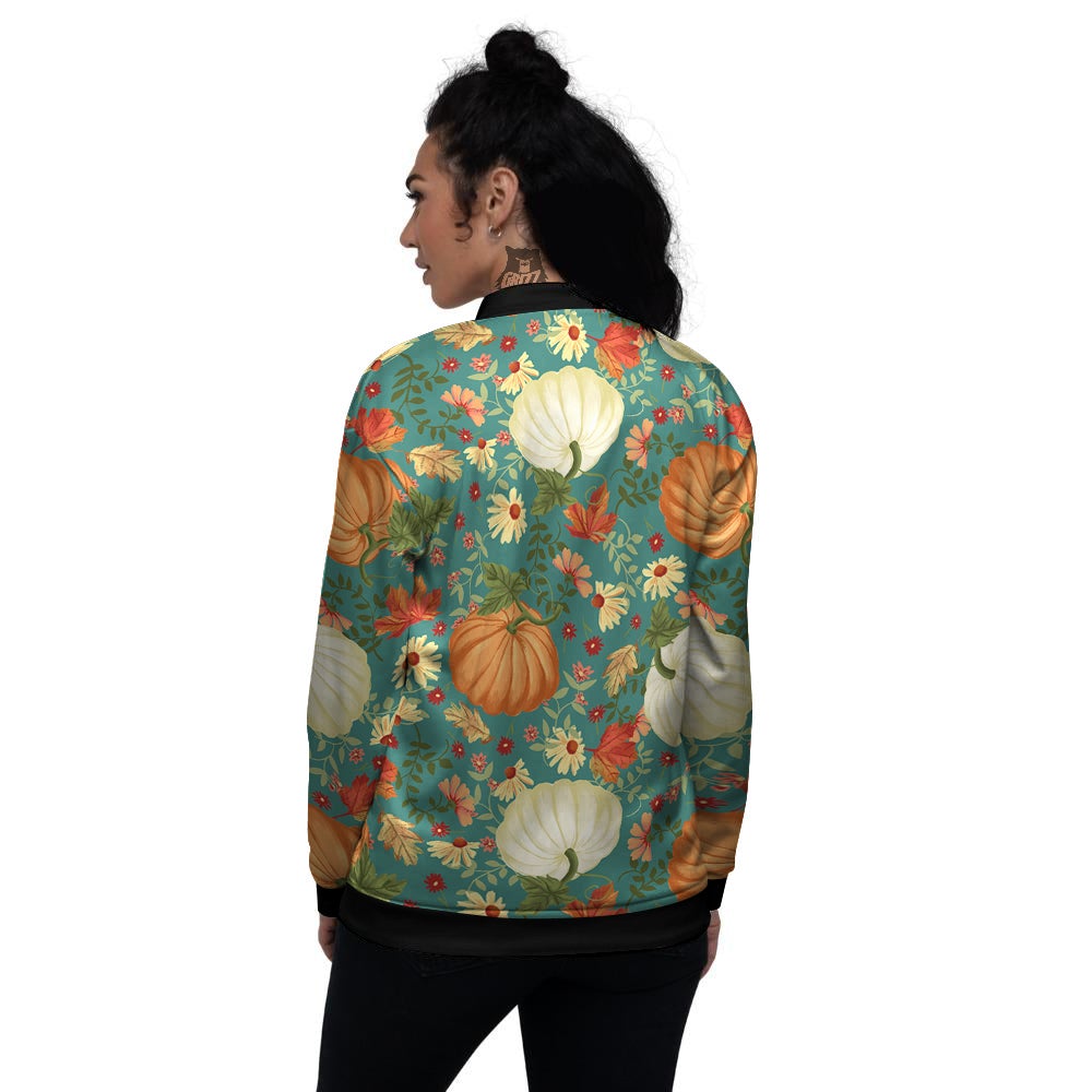 Pumpkin Vintage Print Pattern Women's Bomber Jacket-grizzshop