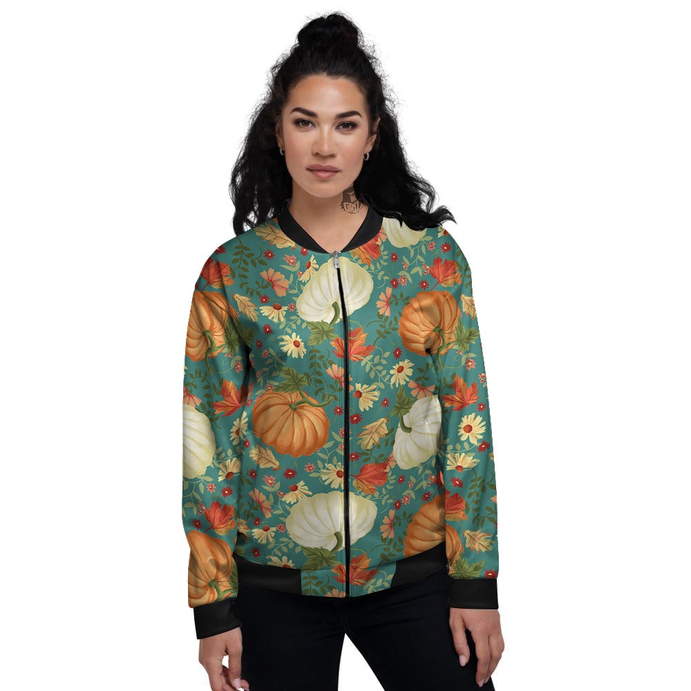 Pumpkin Vintage Print Pattern Women's Bomber Jacket-grizzshop