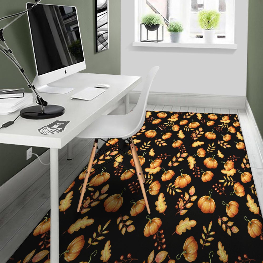 Pumpkin Watercolor Print Pattern Floor Mat-grizzshop