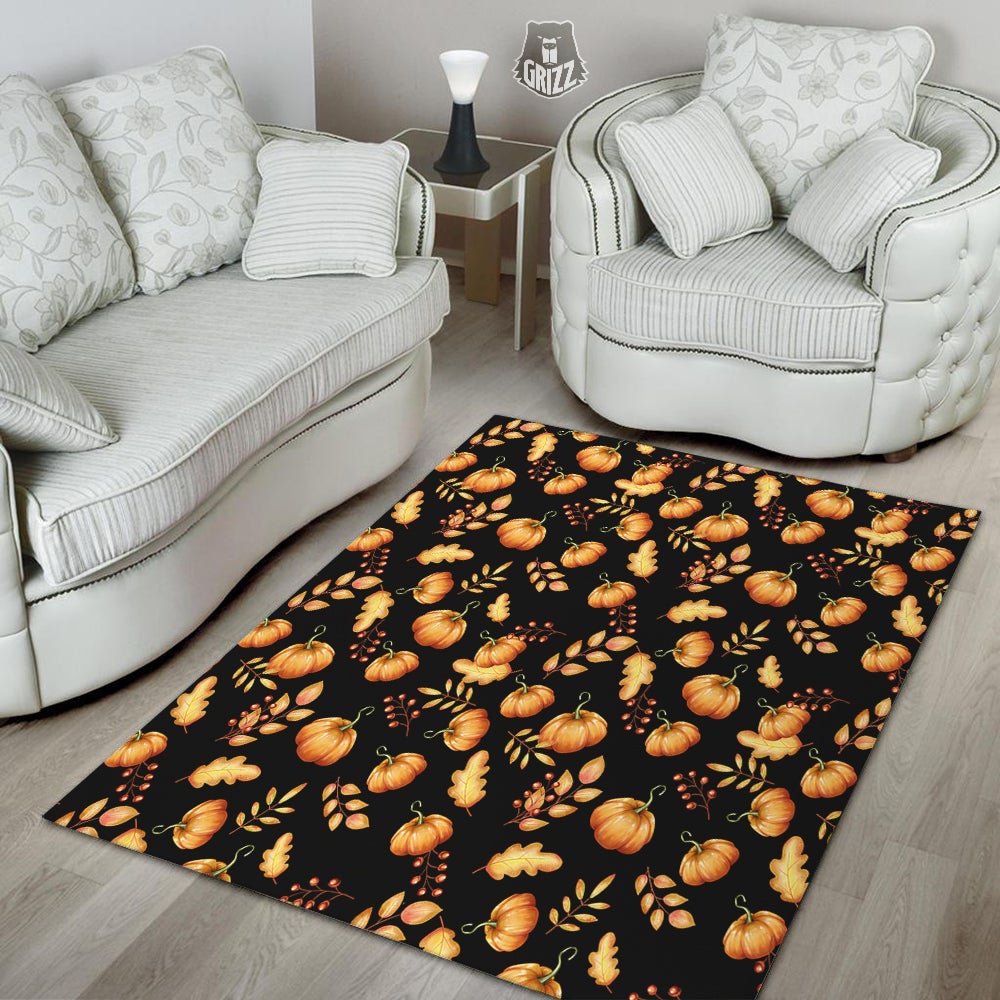 Pumpkin Watercolor Print Pattern Floor Mat-grizzshop
