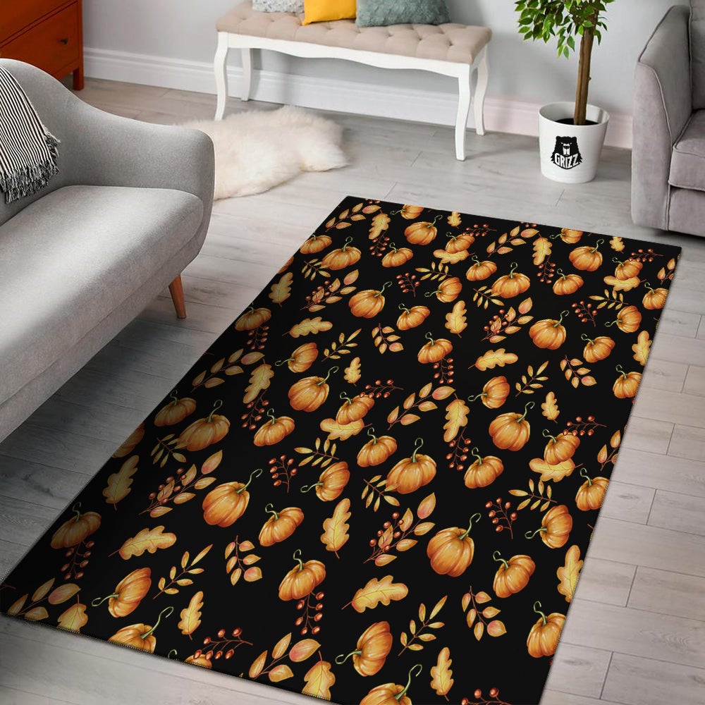 Pumpkin Watercolor Print Pattern Floor Mat-grizzshop