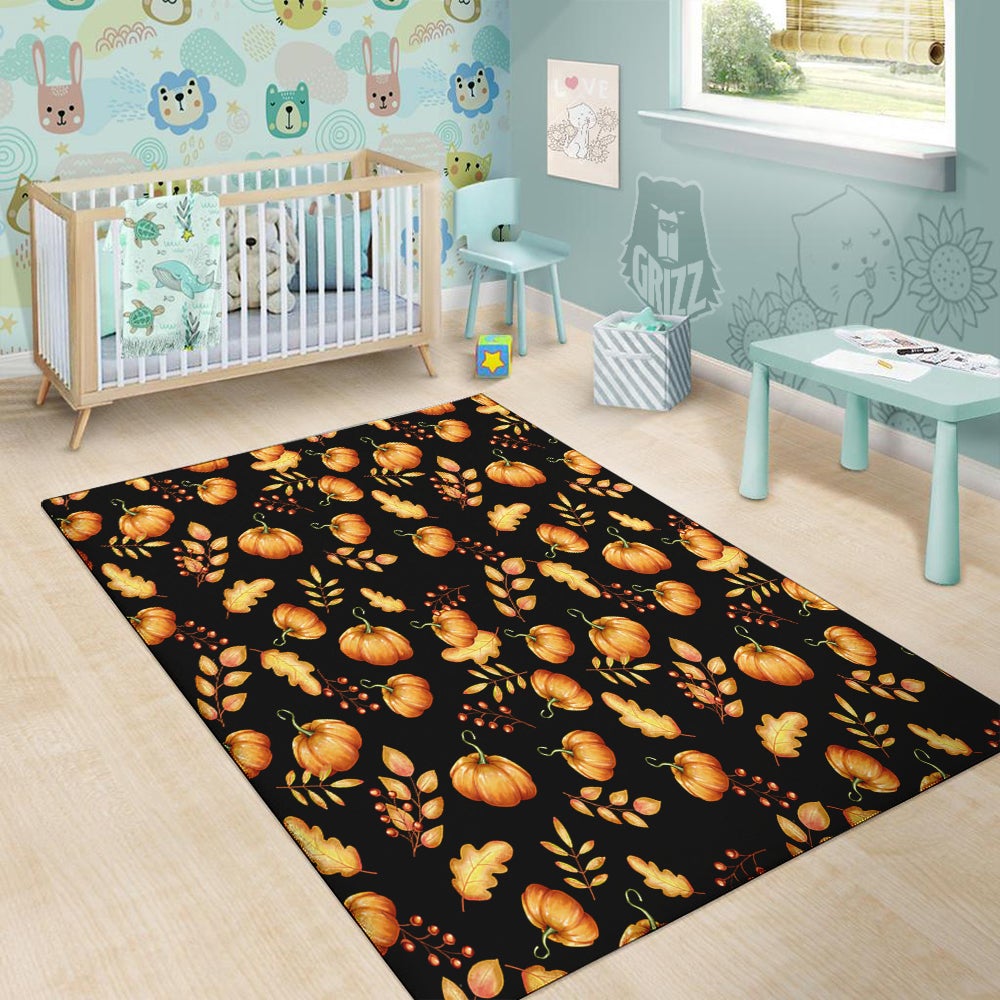 Pumpkin Watercolor Print Pattern Floor Mat-grizzshop