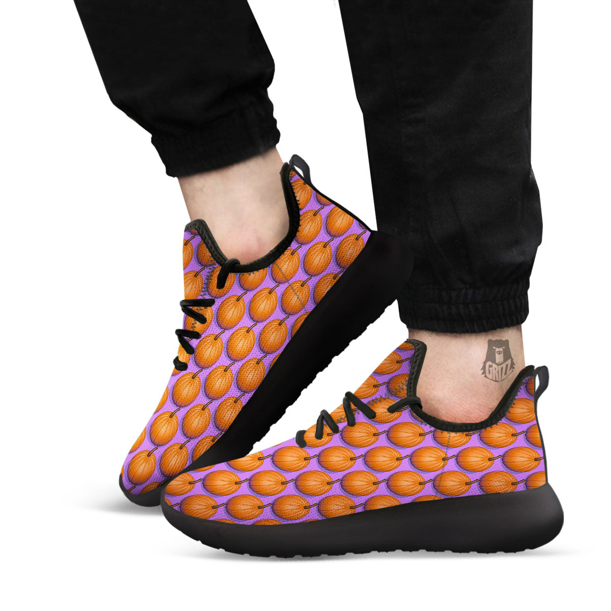 Pumpkin Wave Print Pattern Black Athletic Shoes-grizzshop