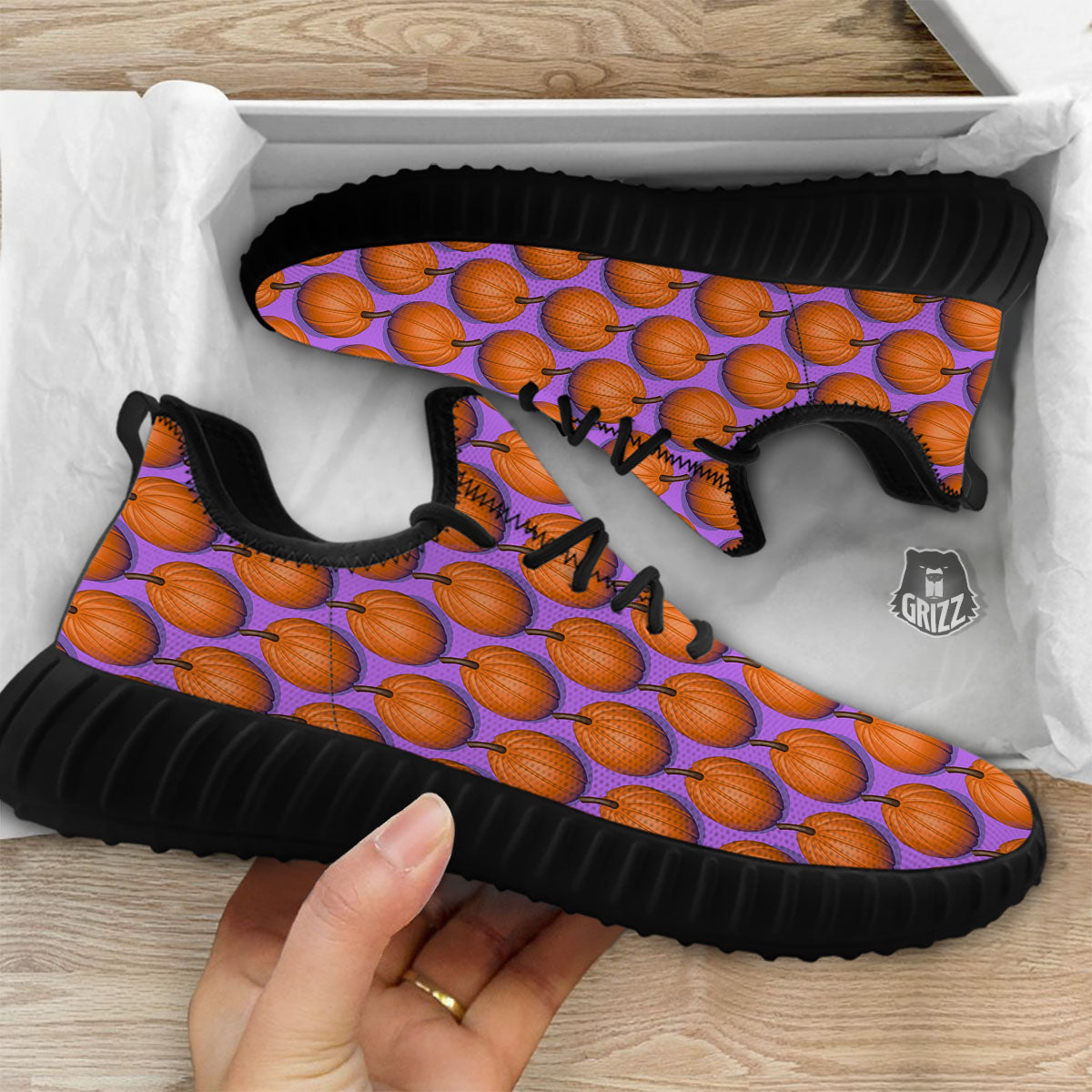 Pumpkin Wave Print Pattern Black Walking Shoes-grizzshop
