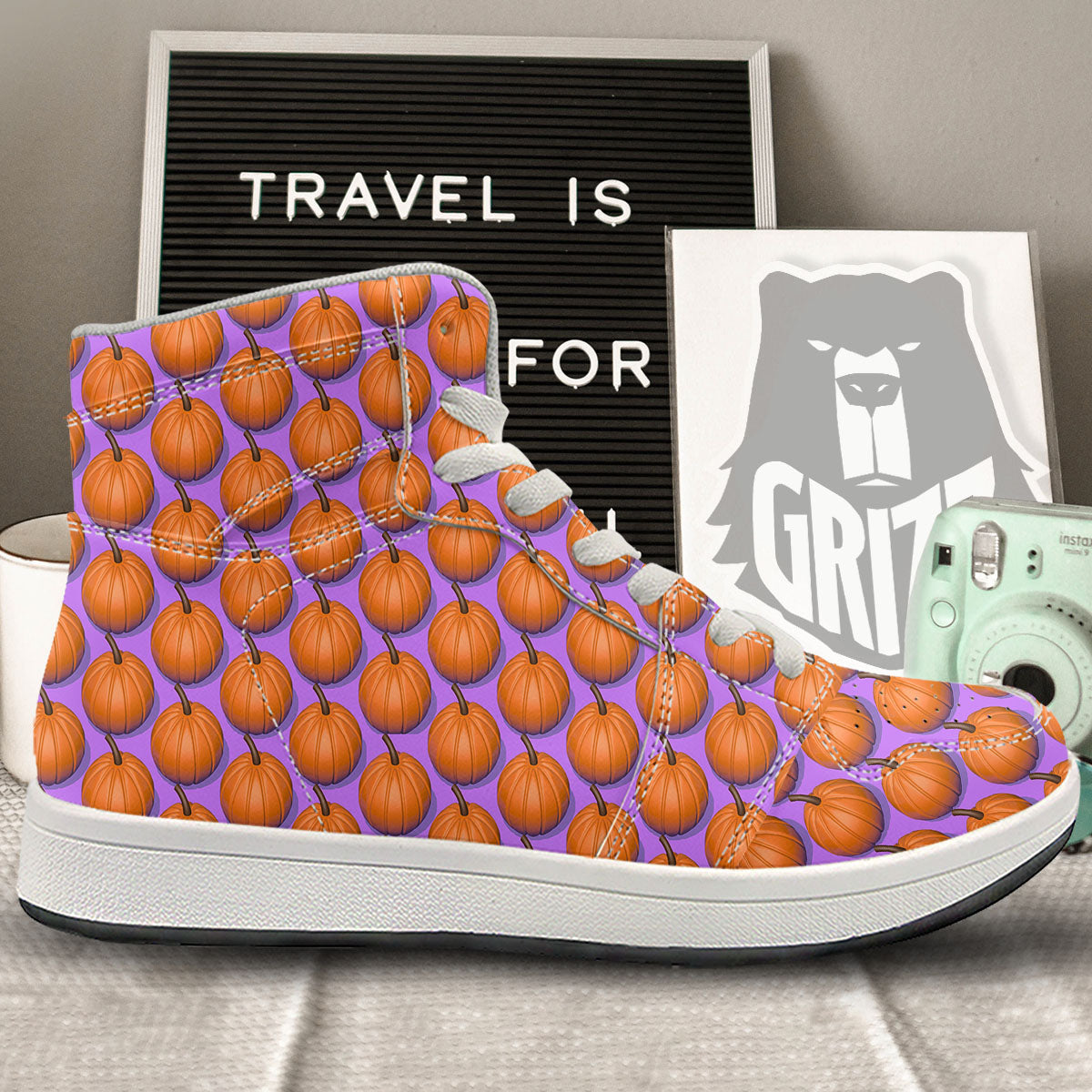 Pumpkin Wave Print Pattern High Top Sneakers-grizzshop