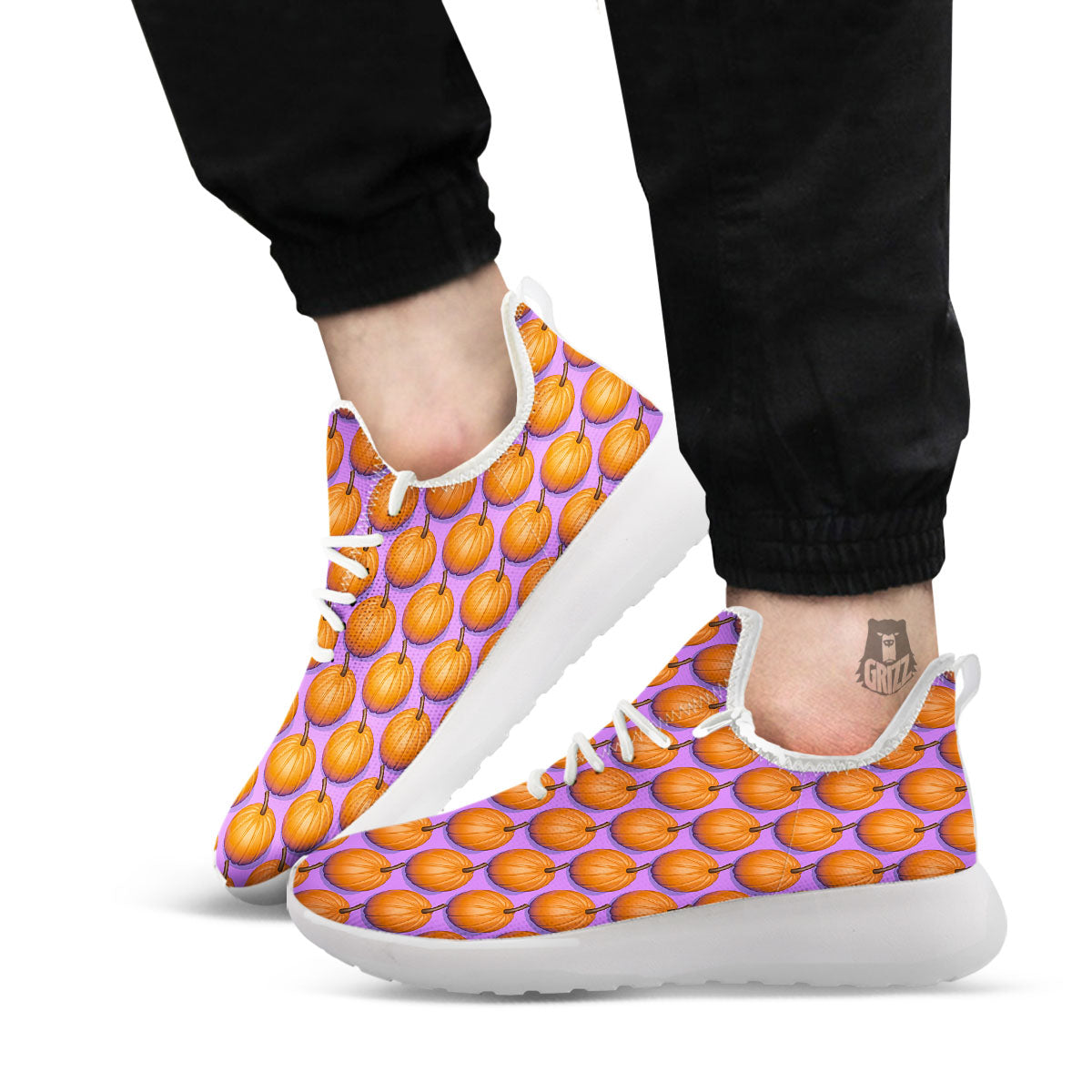 Pumpkin Wave Print Pattern White Athletic Shoes-grizzshop