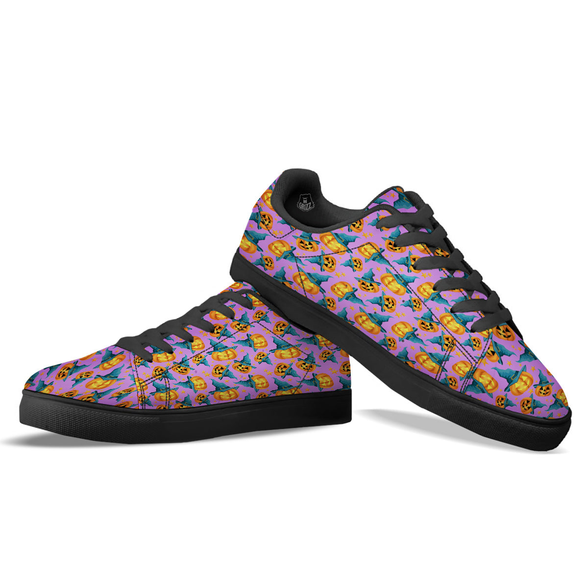 Pumpkin Witch Halloween Cute Print Black Low Top Sneakers-grizzshop