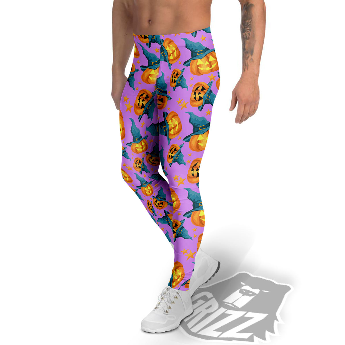 Pumpkin Witch Halloween Cute Print Men's Leggings-grizzshop