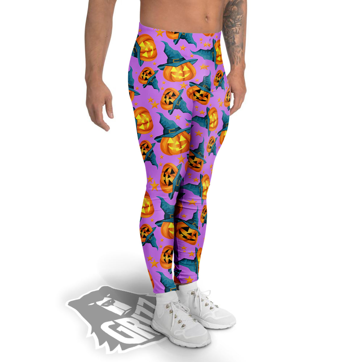 Pumpkin Witch Halloween Cute Print Men's Leggings-grizzshop