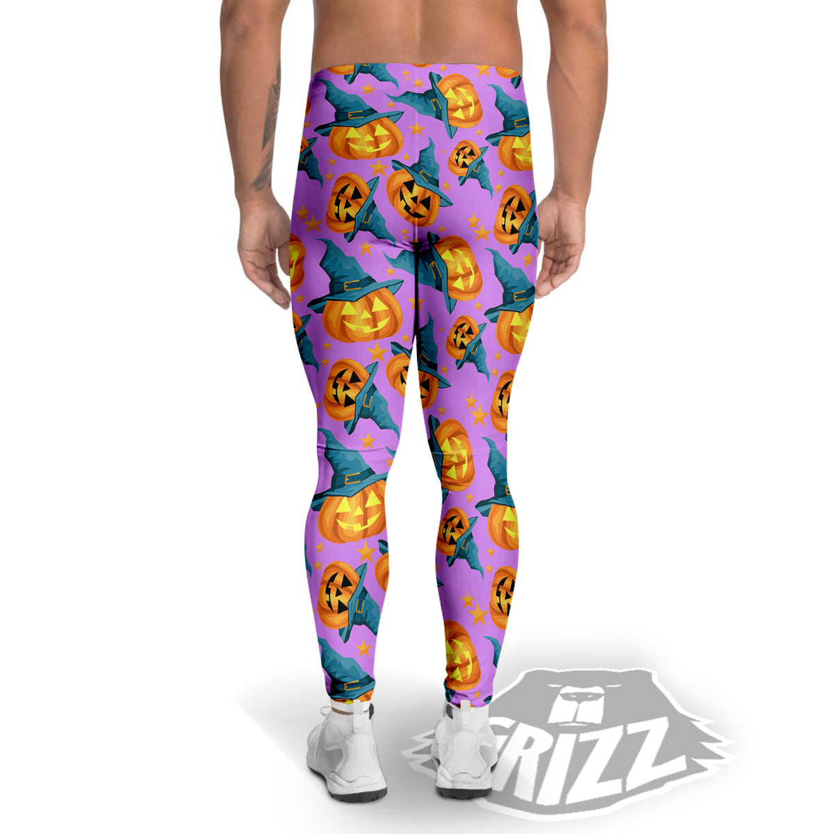 Pumpkin Witch Halloween Cute Print Men's Leggings-grizzshop