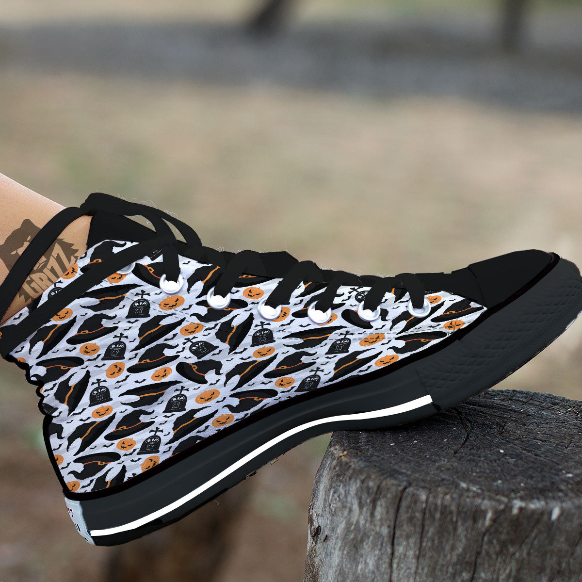 Pumpkin Witch Halloween Print Pattern High Top Shoes-grizzshop