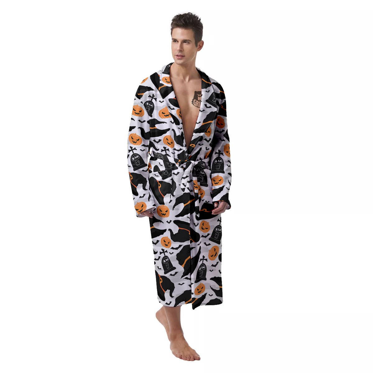 Pumpkin Witch Halloween Print Pattern Men's Robe-grizzshop