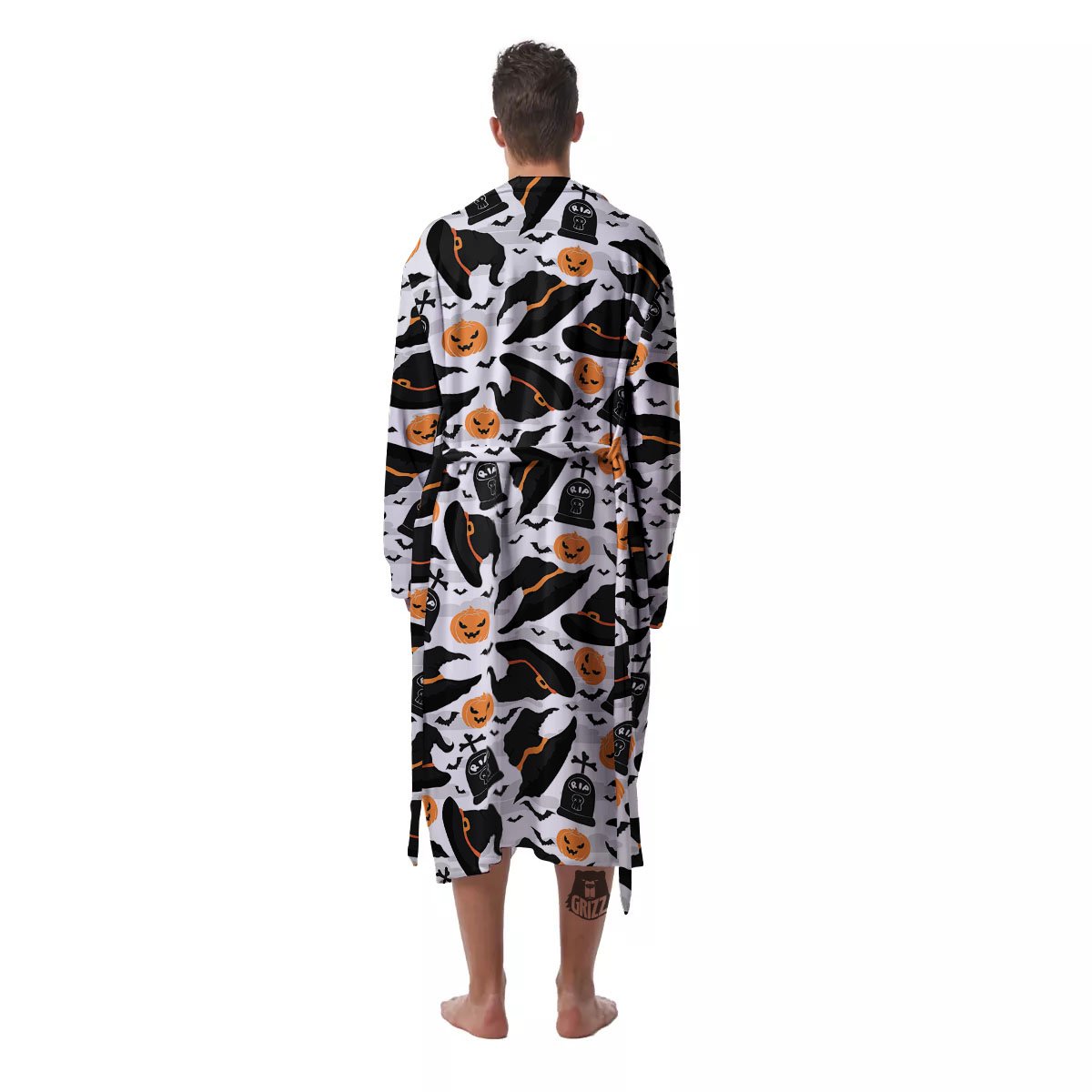 Pumpkin Witch Halloween Print Pattern Men's Robe-grizzshop