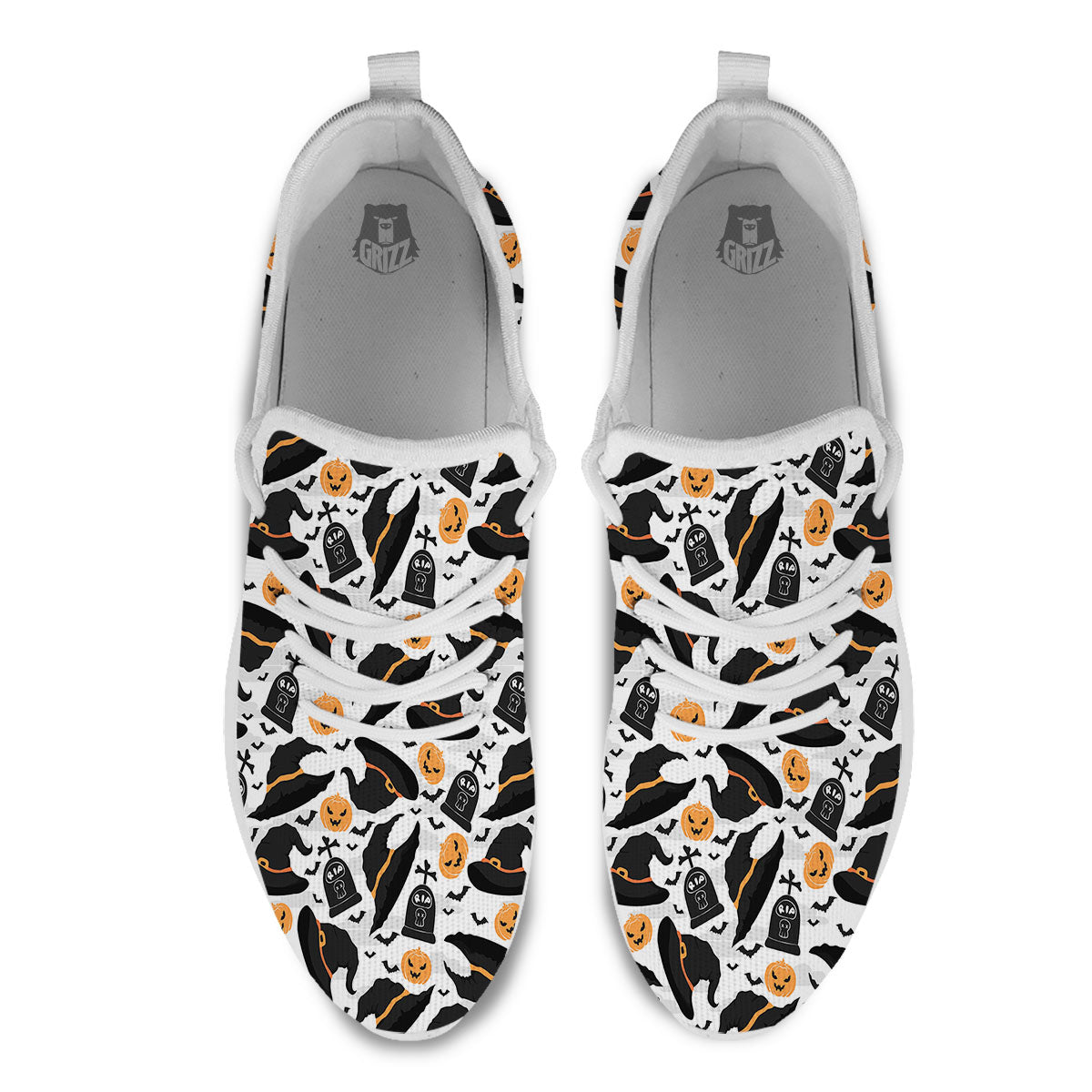 Pumpkin Witch Halloween Print Pattern White Athletic Shoes-grizzshop