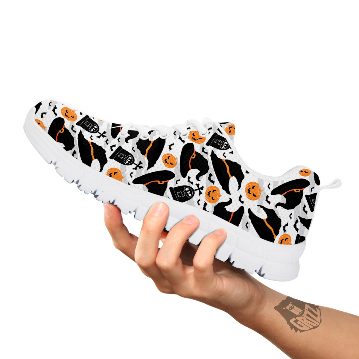 Pumpkin Witch Halloween Print Pattern White Sneaker-grizzshop