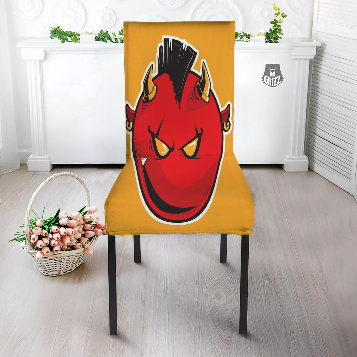 Punk Devil Mohawk Print Dining Chair Slipcover-grizzshop