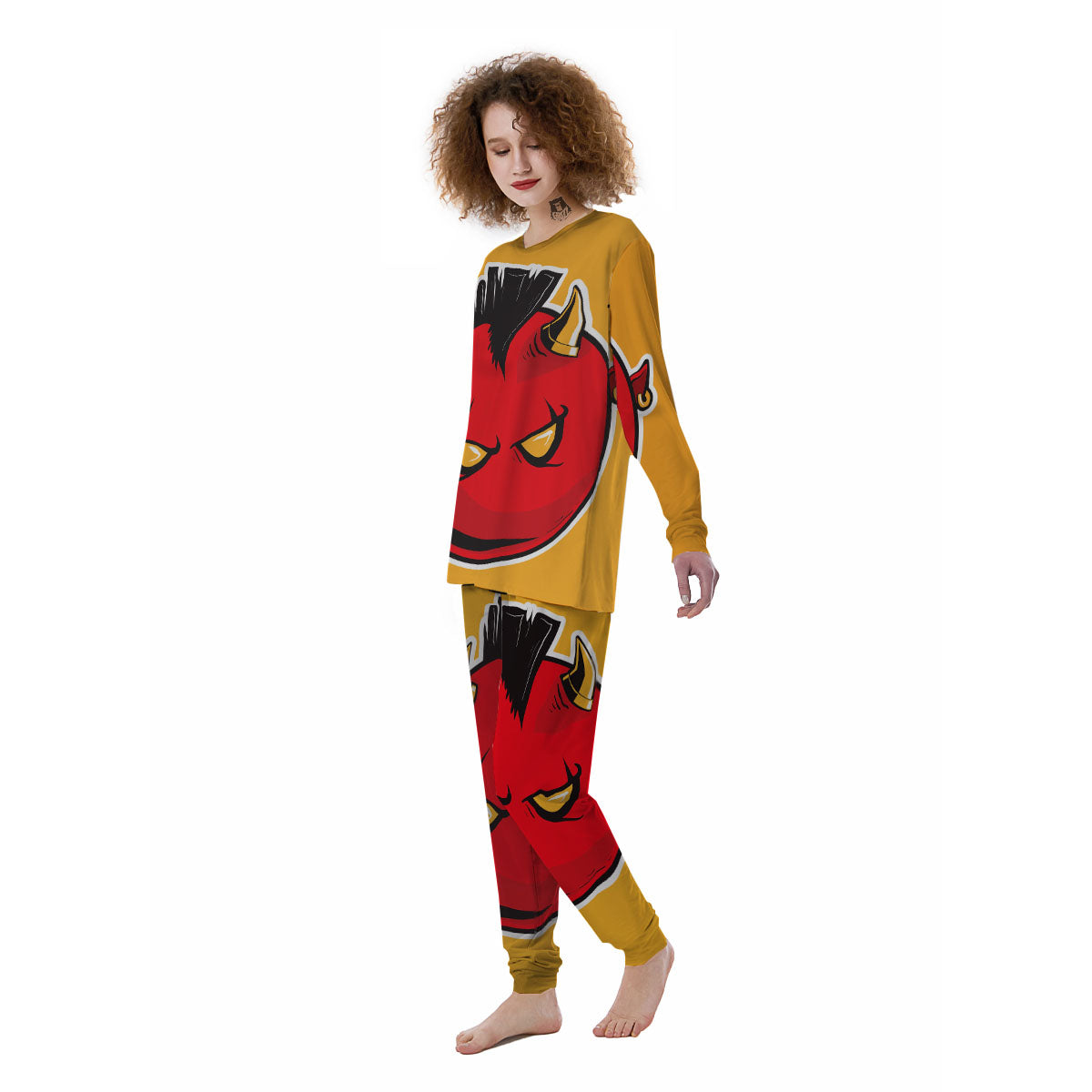 Punk Devil Mohawk Print Women's Pajamas-grizzshop