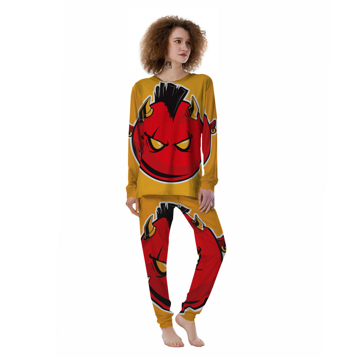 Punk Devil Mohawk Print Women's Pajamas-grizzshop