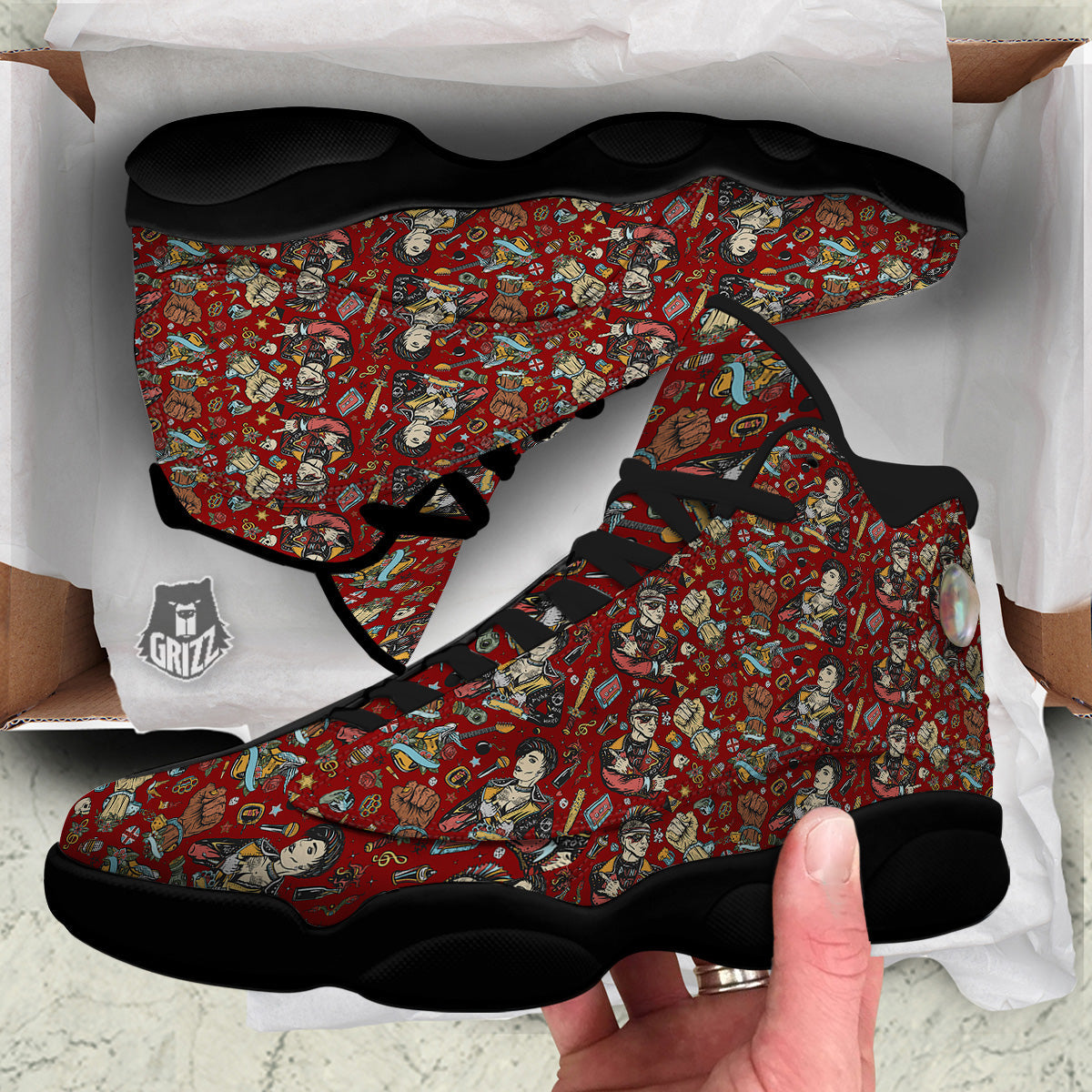 Punk Girl Lifestyle Tattoo Print Pattern Black Basketball Shoes-grizzshop