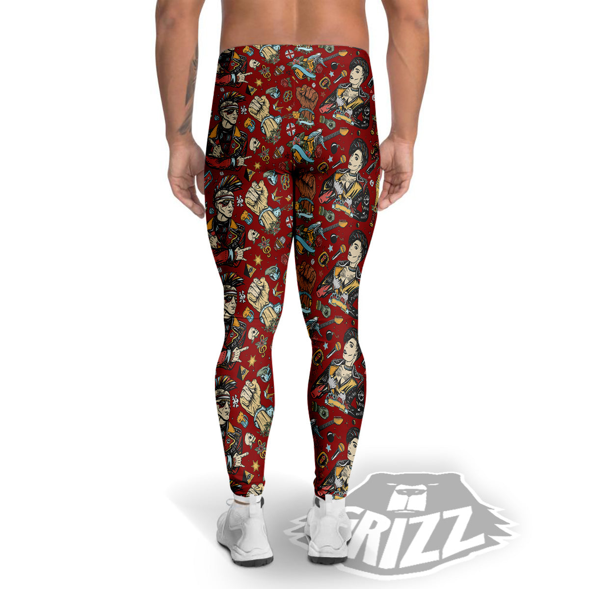 Punk Girl Lifestyle Tattoo Print Pattern Men's Leggings-grizzshop