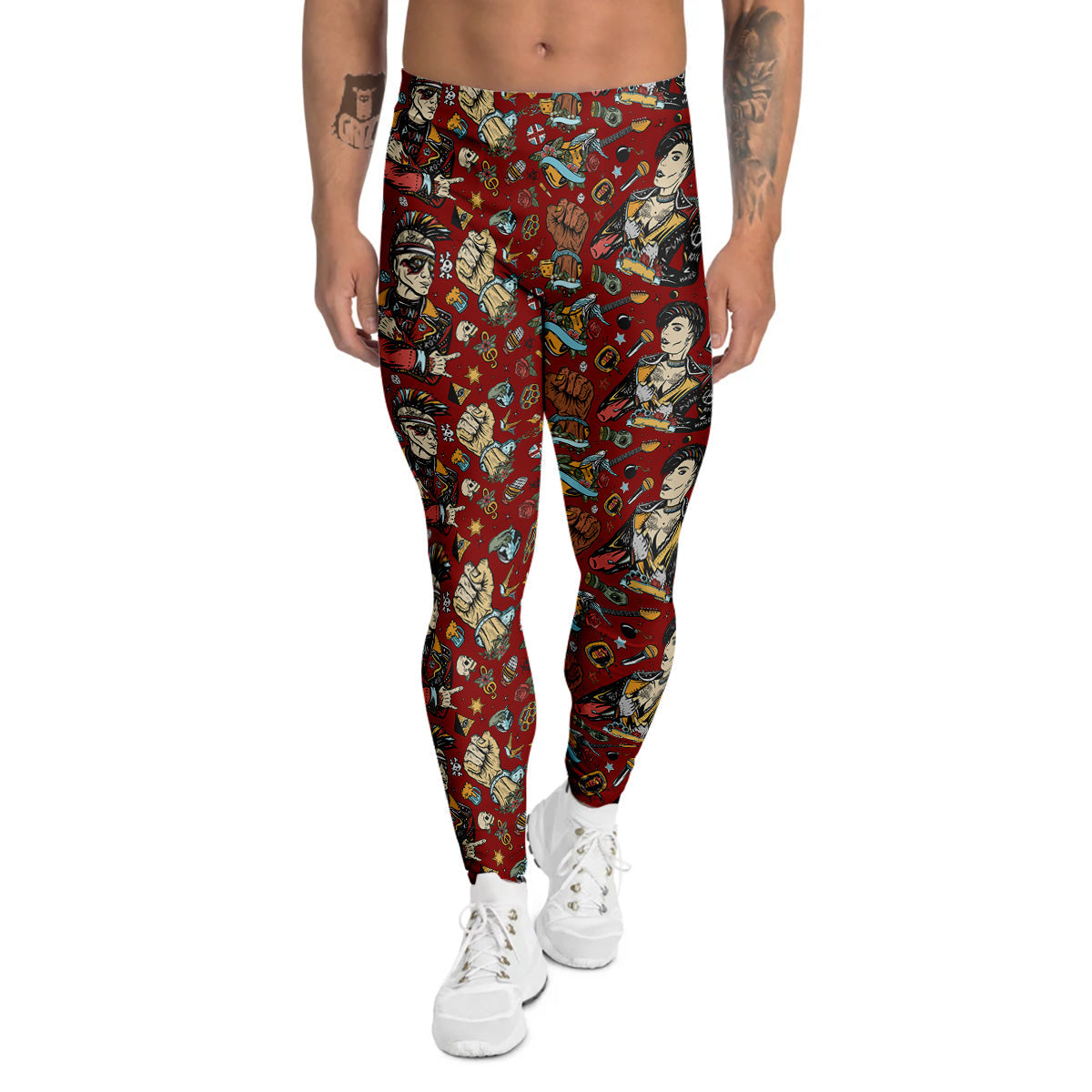 Punk Girl Lifestyle Tattoo Print Pattern Men's Leggings-grizzshop