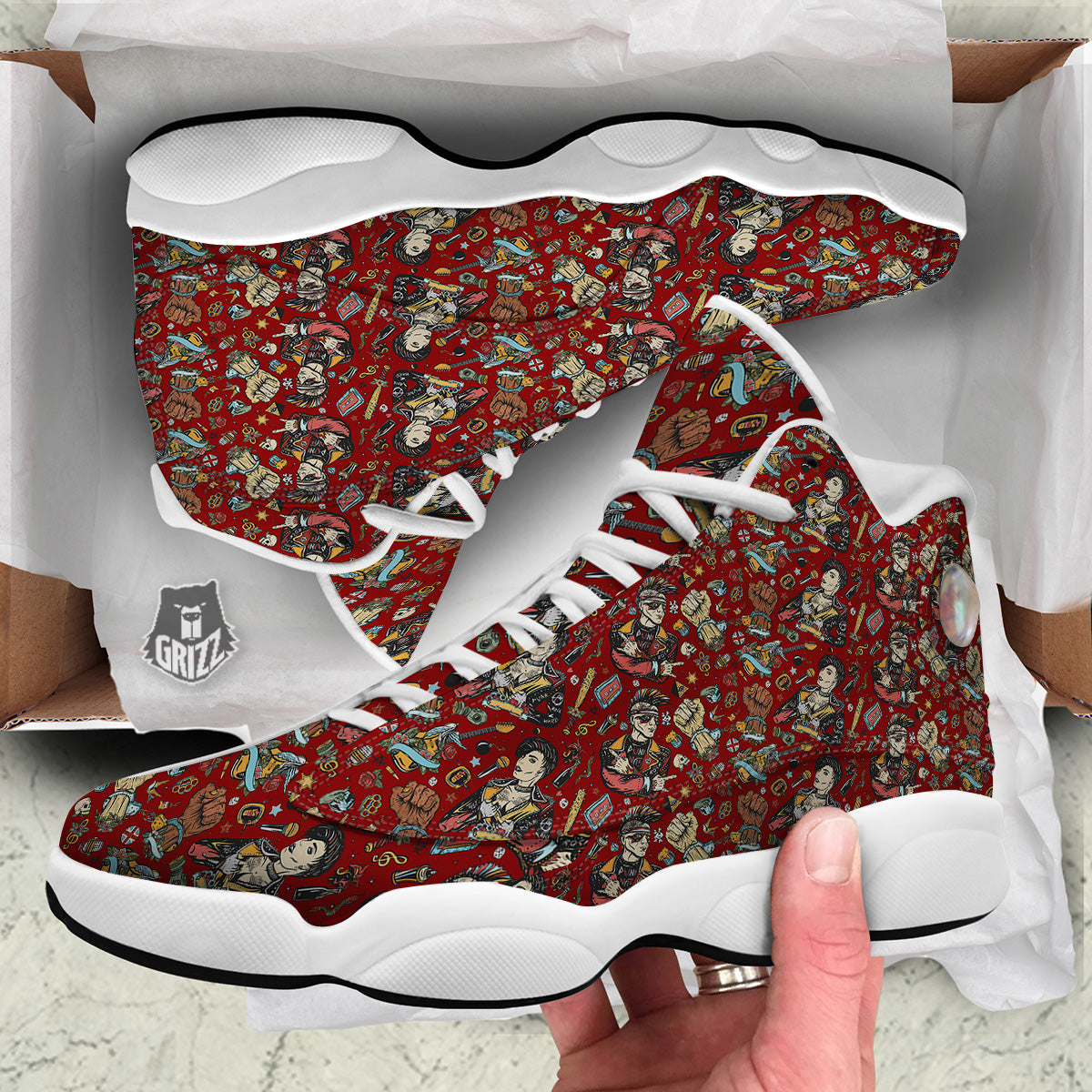 Punk Girl Lifestyle Tattoo Print Pattern White Basketball Shoes-grizzshop