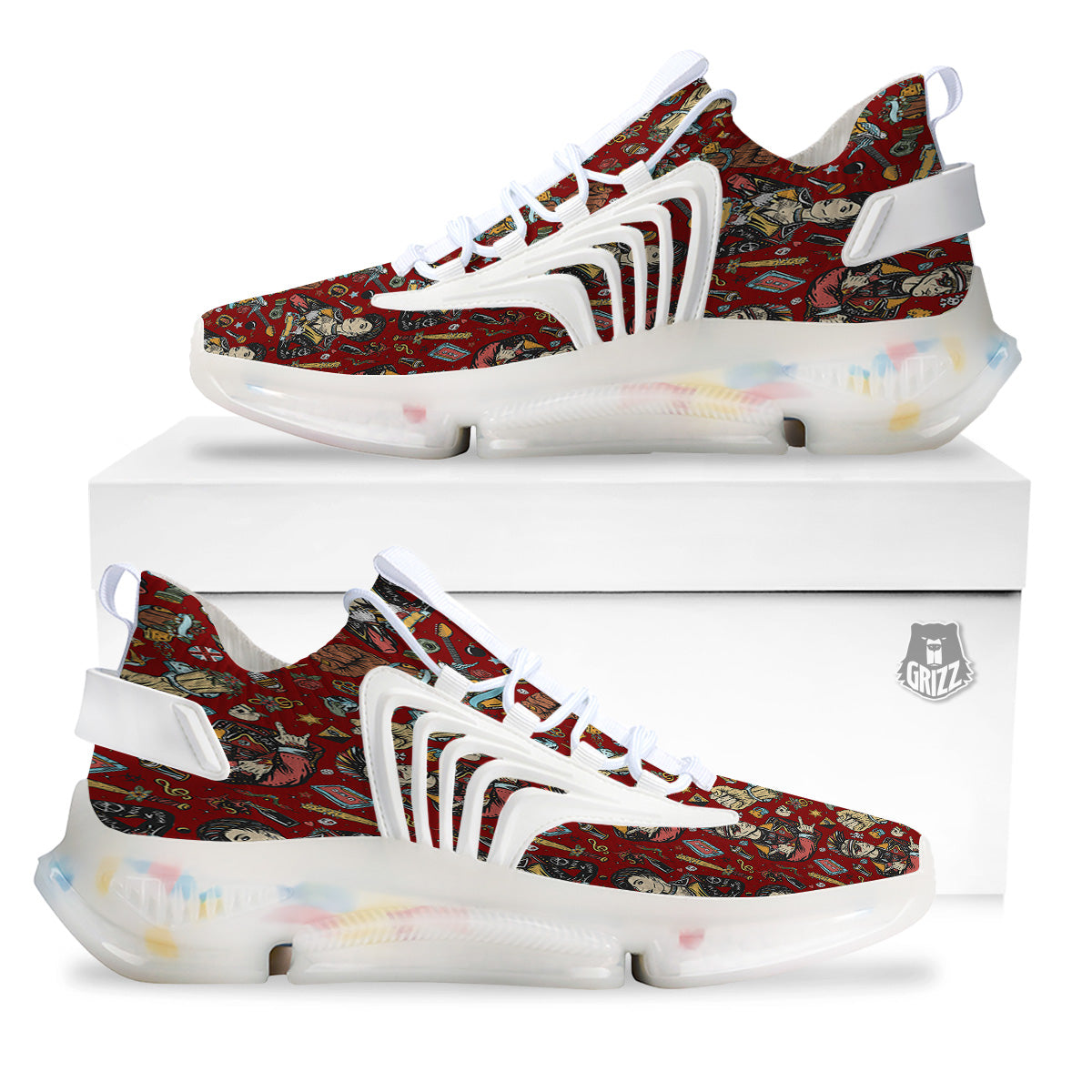 Punk Girl Lifestyle Tattoo Print Pattern White Gym Shoes-grizzshop