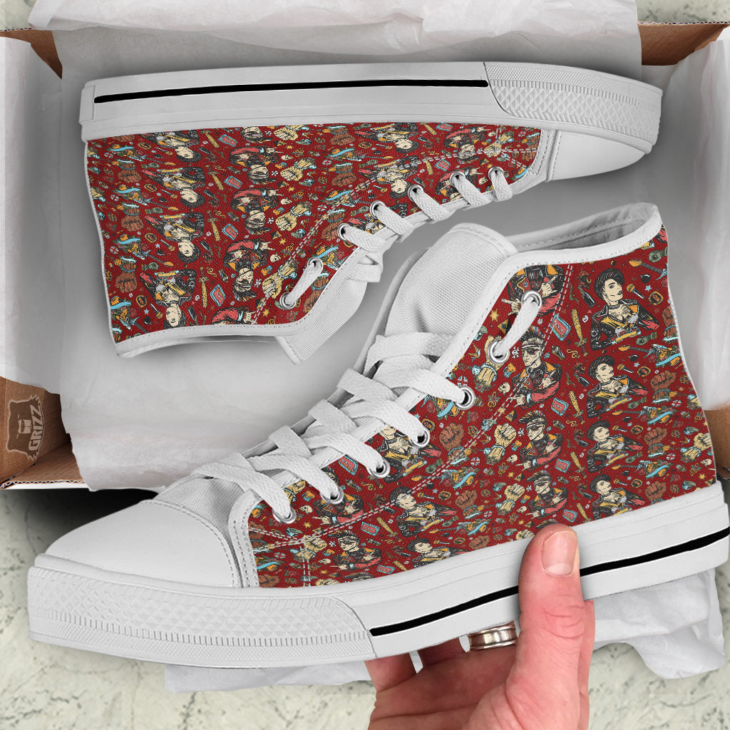 Punk Girl Lifestyle Tattoo Print Pattern White High Top Shoes-grizzshop