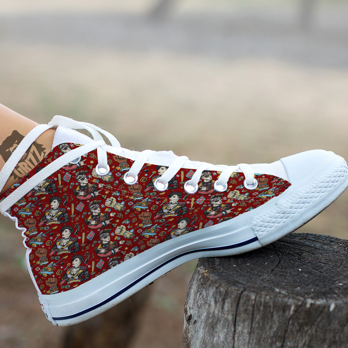 Punk Girl Lifestyle Tattoo Print Pattern White High Top Shoes-grizzshop